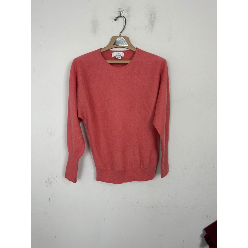 Magaschoni Cashmere Sweater Womens Medium Coral Pink Dolman Sleeve Crew Neck